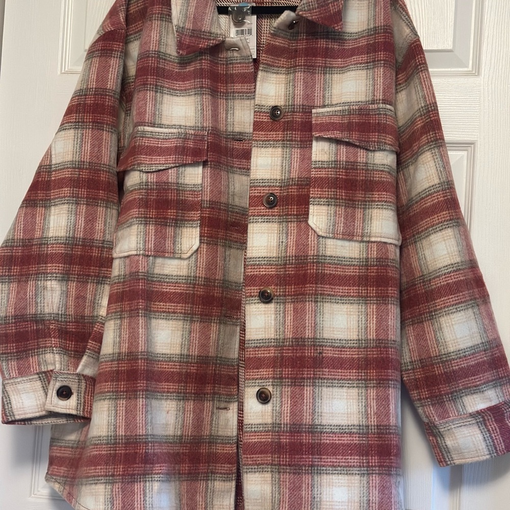 George Red and Cream Plaid Shirt Jacket